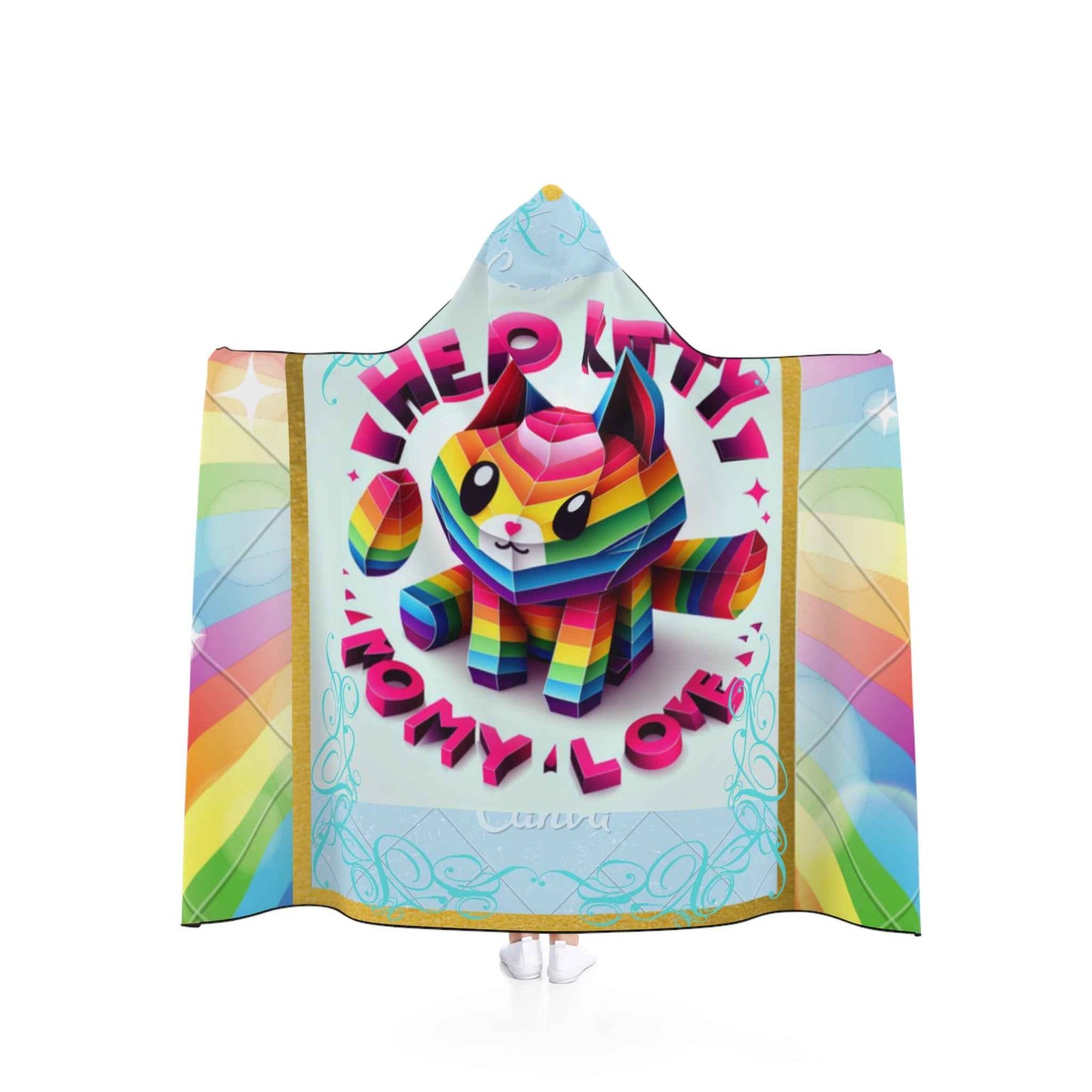 Kids Hooded Blanket Hello Kitty Rainbow Cat Lovers Children's Hoodie- Cat themed