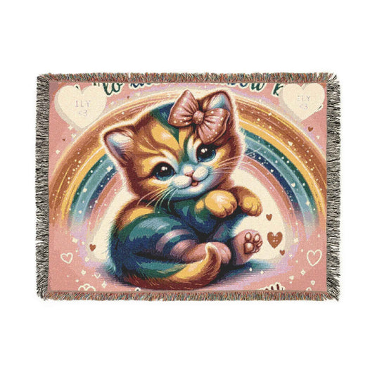 Woven Blanket - Cute Hello Kitty Pink Bow at Rainbow Day