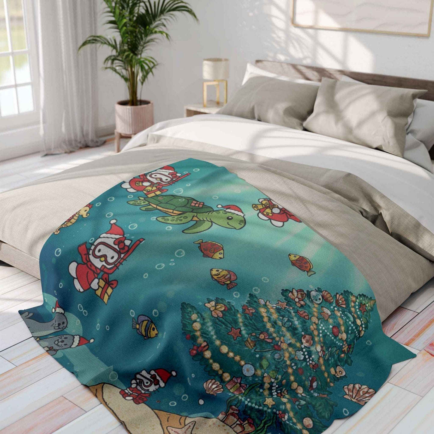 Hello Kitty Arctic Fleece Blanket — Undersea Christmas Celebration