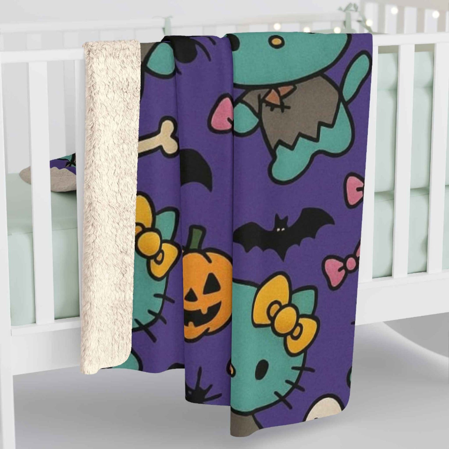 Sherpa Fleece Blanket - Frankenstein Hello Kitty blanket for spooky Home Decor