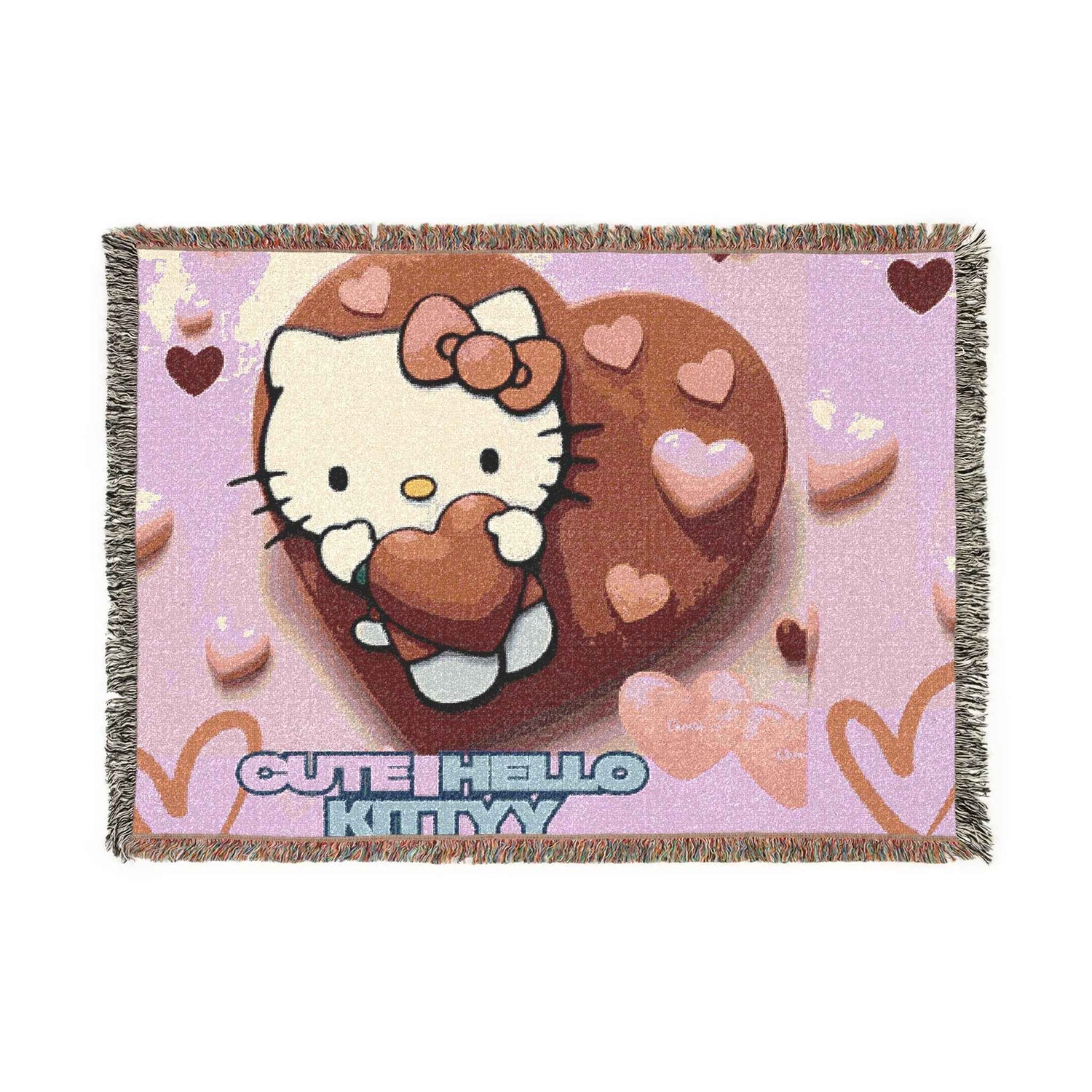 Cute hello kitty valentines day pink woven blanket with red heartspink 
