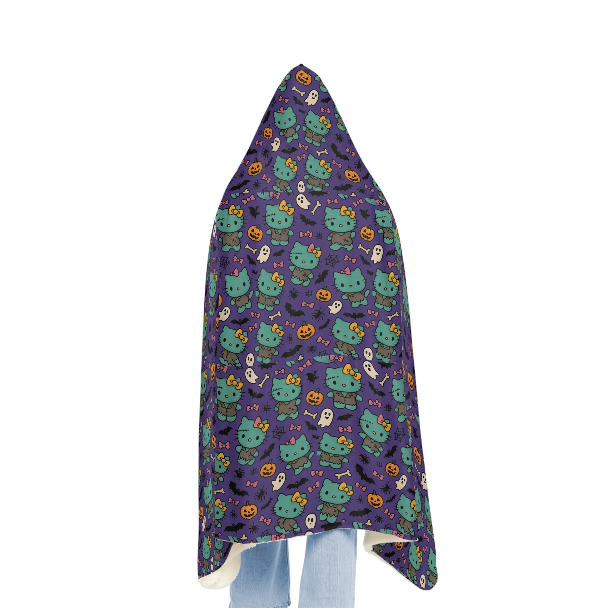 Wearable Snuggle Blanket - Frankenstein Design - Purple with Pink Bows - Halloween - Hello Kittyy Blanket Store