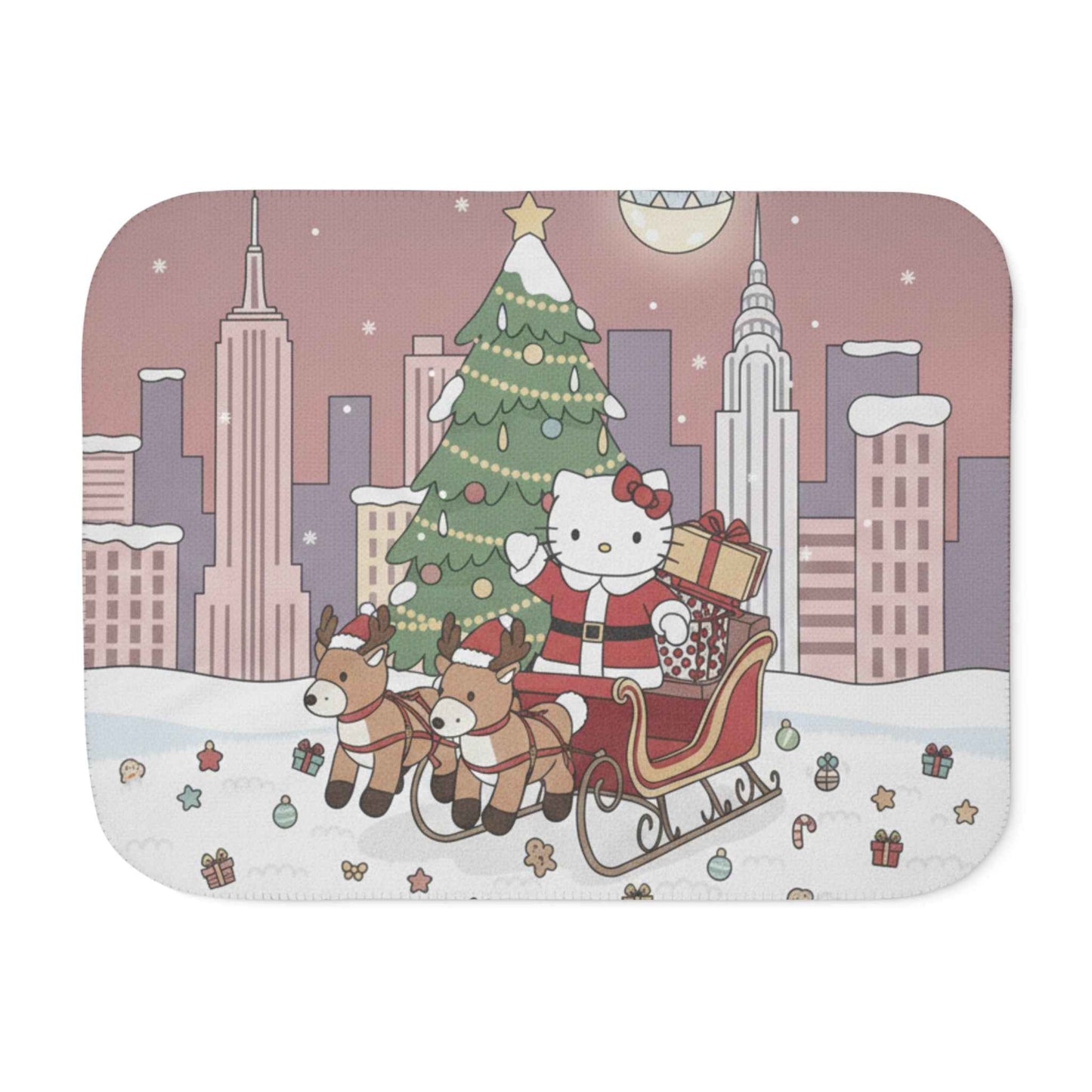 Christmas Kitty Sherpa Blanket — Festive Reindeer Sleigh Throw