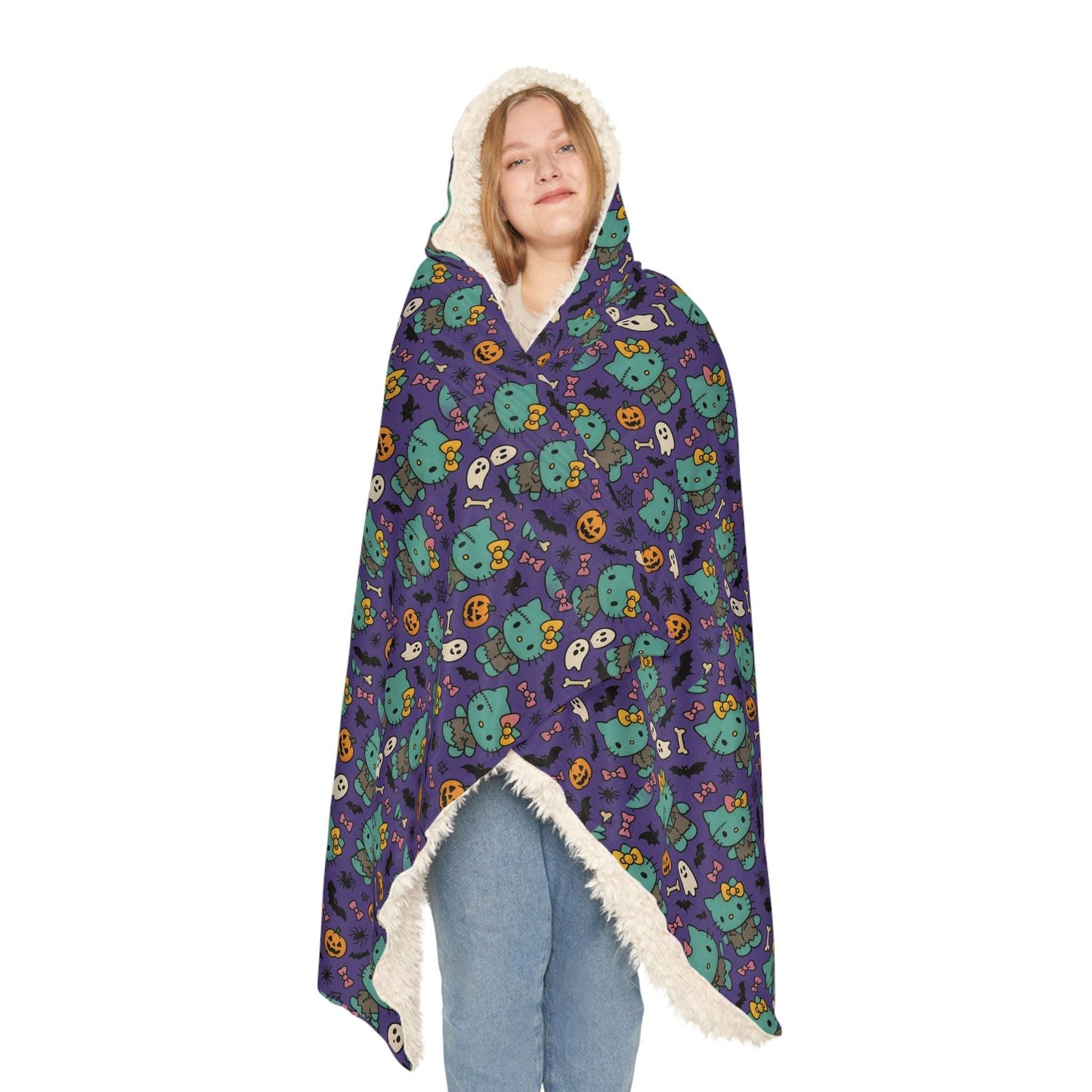Wearable Snuggle Blanket - Frankenstein Design - Purple with Pink Bows - Halloween