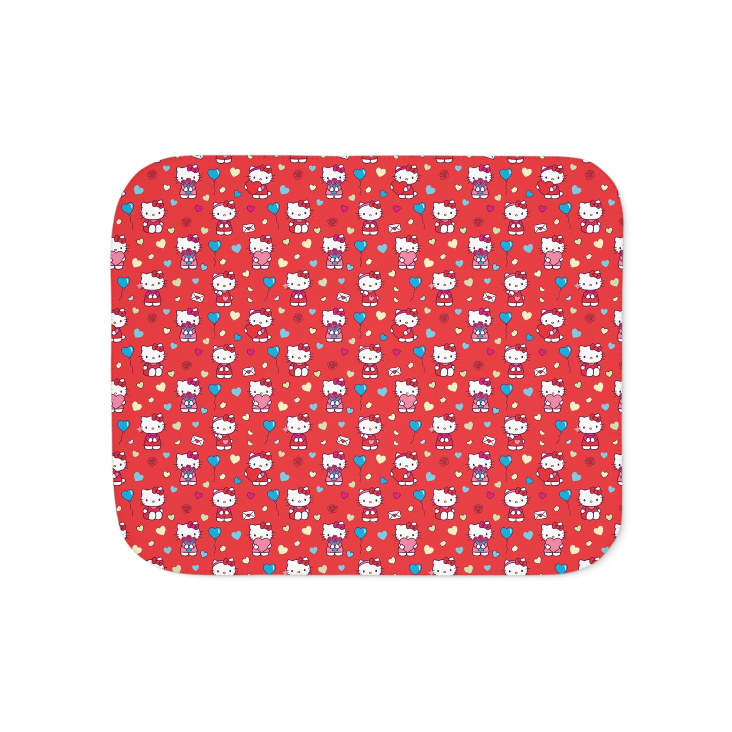 Hello Kitty Red Pattern Sherpa Blanket — Cozy Reversible Throw red blue hearts