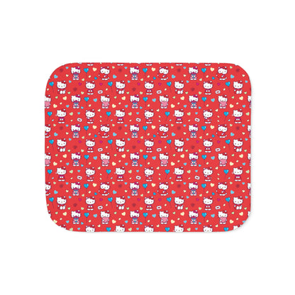 Hello Kitty Red Pattern Sherpa Blanket — Cozy Reversible Throw red blue hearts