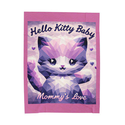 Velveteen Plush Blanket - Hello Kitty Baby Mommy's Love Purple Cat Image - Hello Kittyy Blanket Store