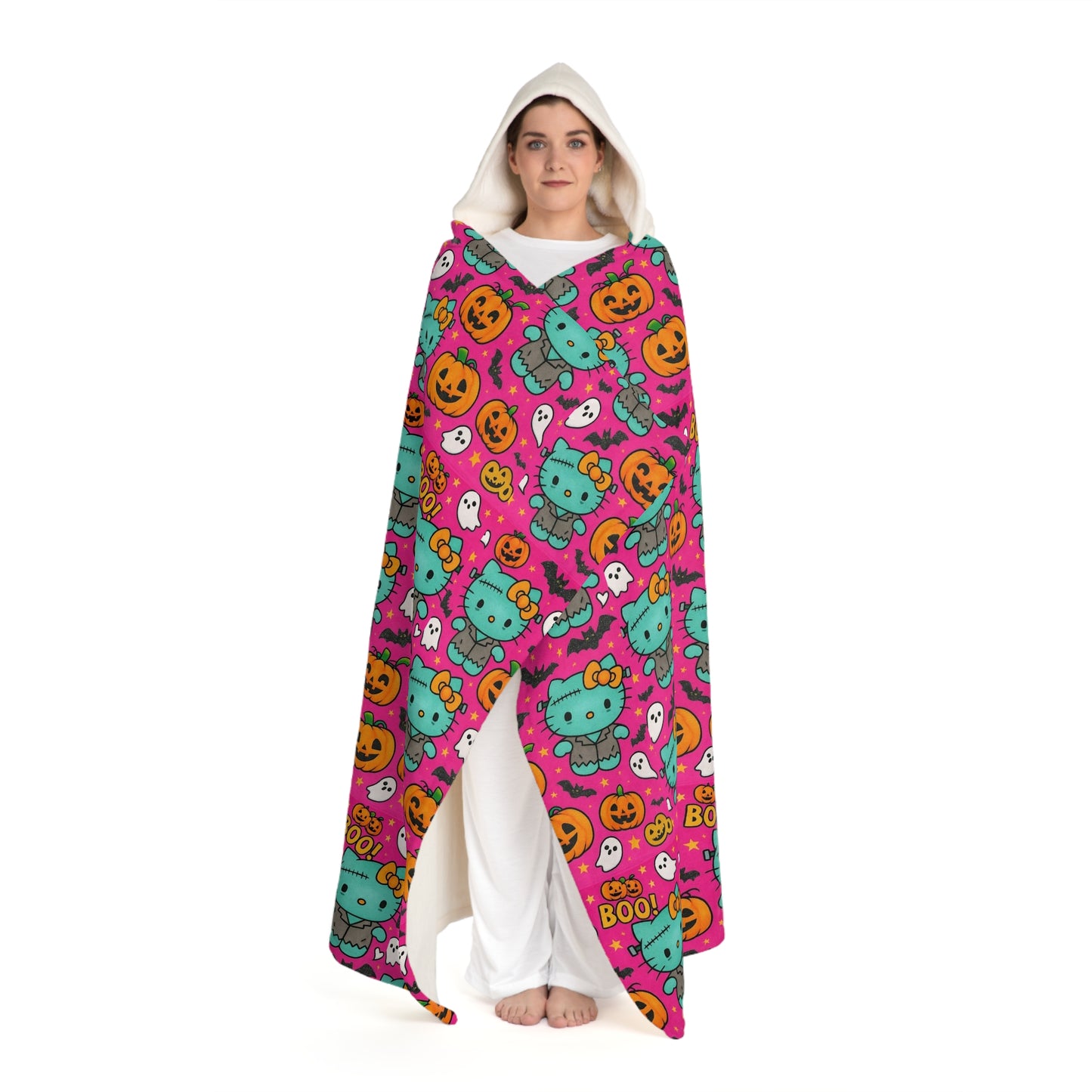 Sherpa fleece deken met capuchon - Roze Frankenstein Halloween-cadeau voor liefhebbers