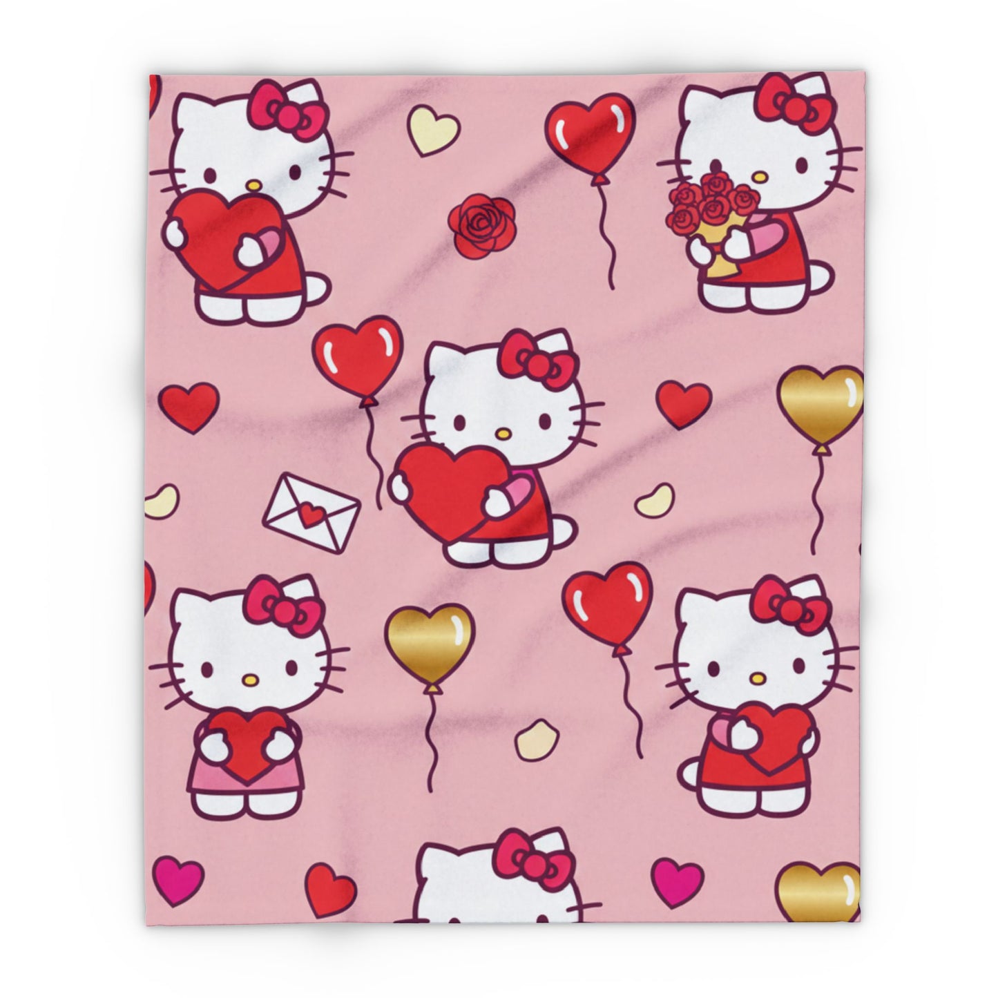 Hello Kitty Valentine Plush Fleece Blanket — Cute Pink Heart Pattern, Cozy Gift for her