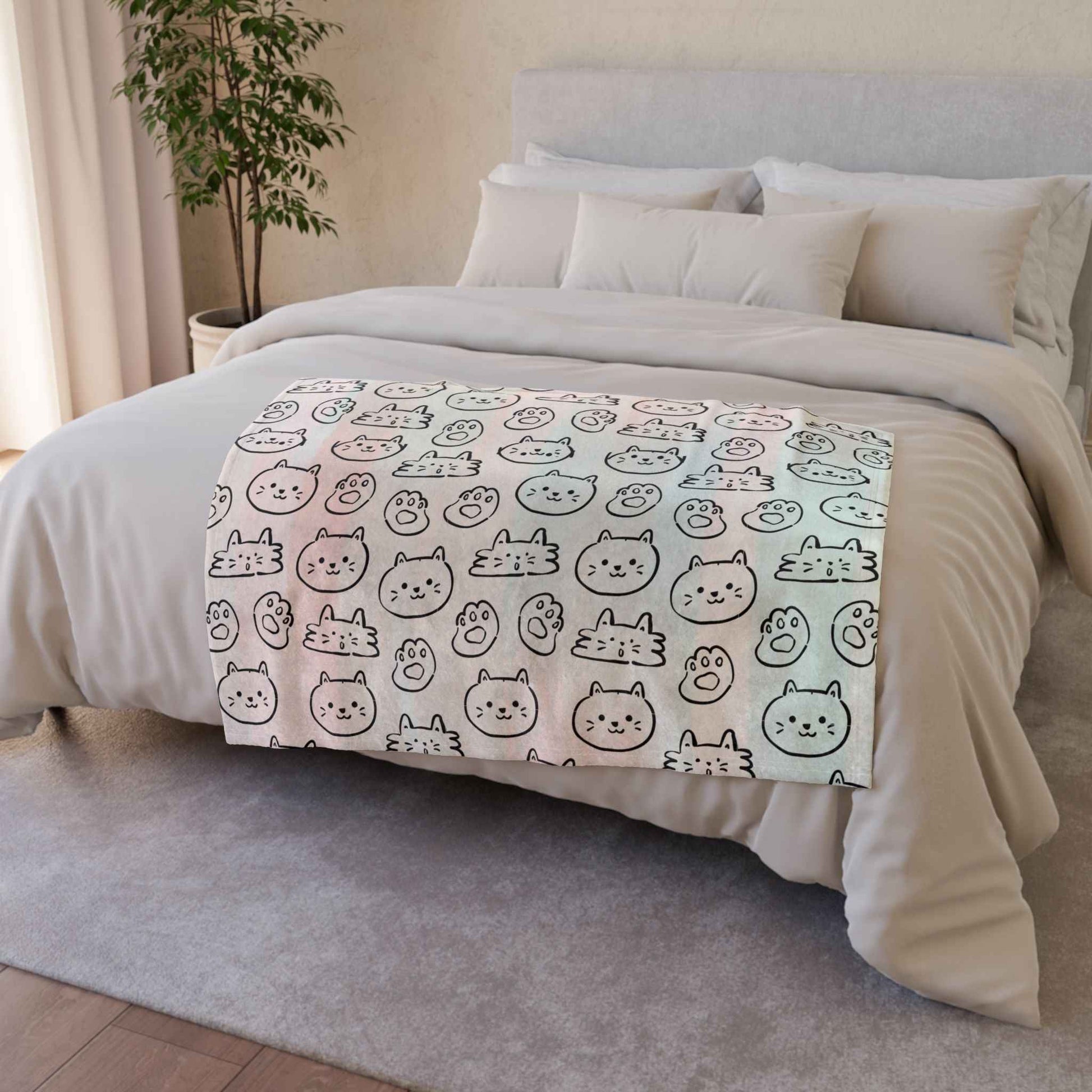 Cozy Cat Themed and Hello Kitty Blanket Soft Polyester Blanket - Perfect for Cat Lovers and Cozy Nights