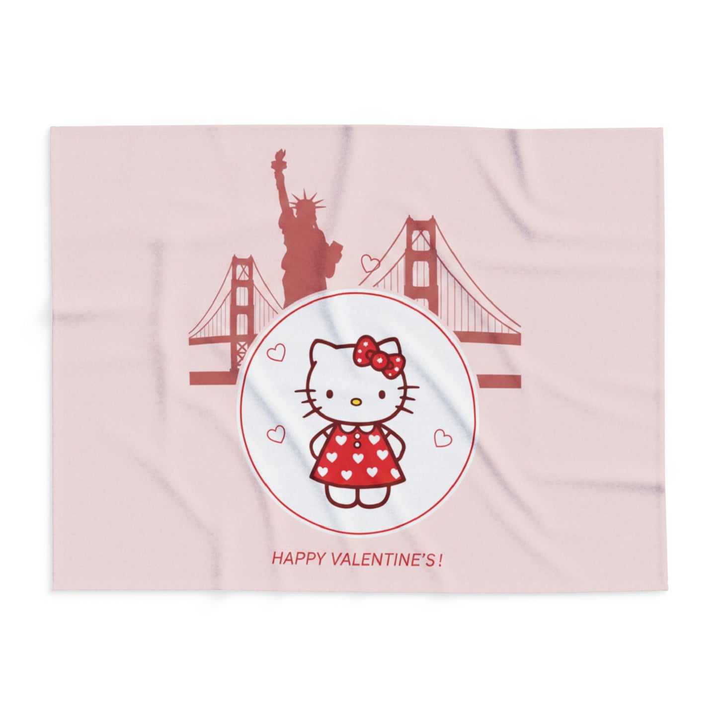Hello Kitty Valentine Arctic Fleece Blanket – Cute San Francisco Statue of Liberty & Golden Gate Design