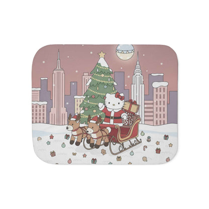 Christmas Kitty Sherpa Blanket — Festive Reindeer Sleigh Throw