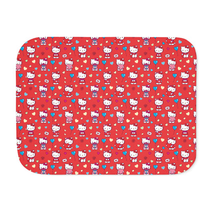 Hello Kitty Red Pattern Sherpa Blanket — Cozy Reversible Throw red blue hearts