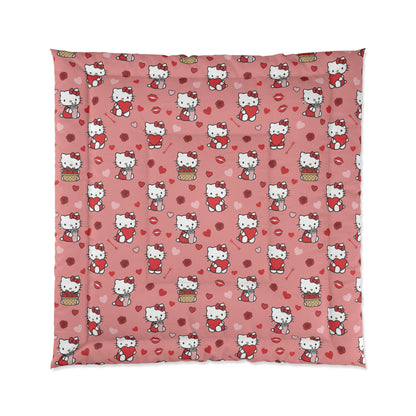 Hello Kitty Hearts Comforter — Cute Pink Cat Pattern Bedding for Kids & Teens