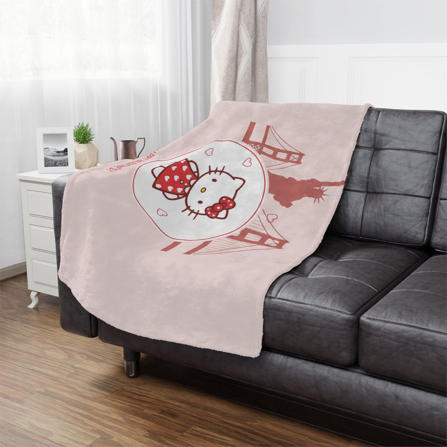 Hello Kitty Valentine’s Minky Blanket — San Francisco Skyline Cute Plush Throw