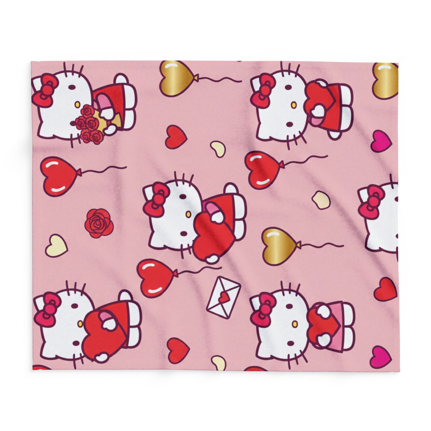 Hello Kitty Valentine Plush Fleece Blanket — Cute Pink Heart Pattern, Cozy Gift for her