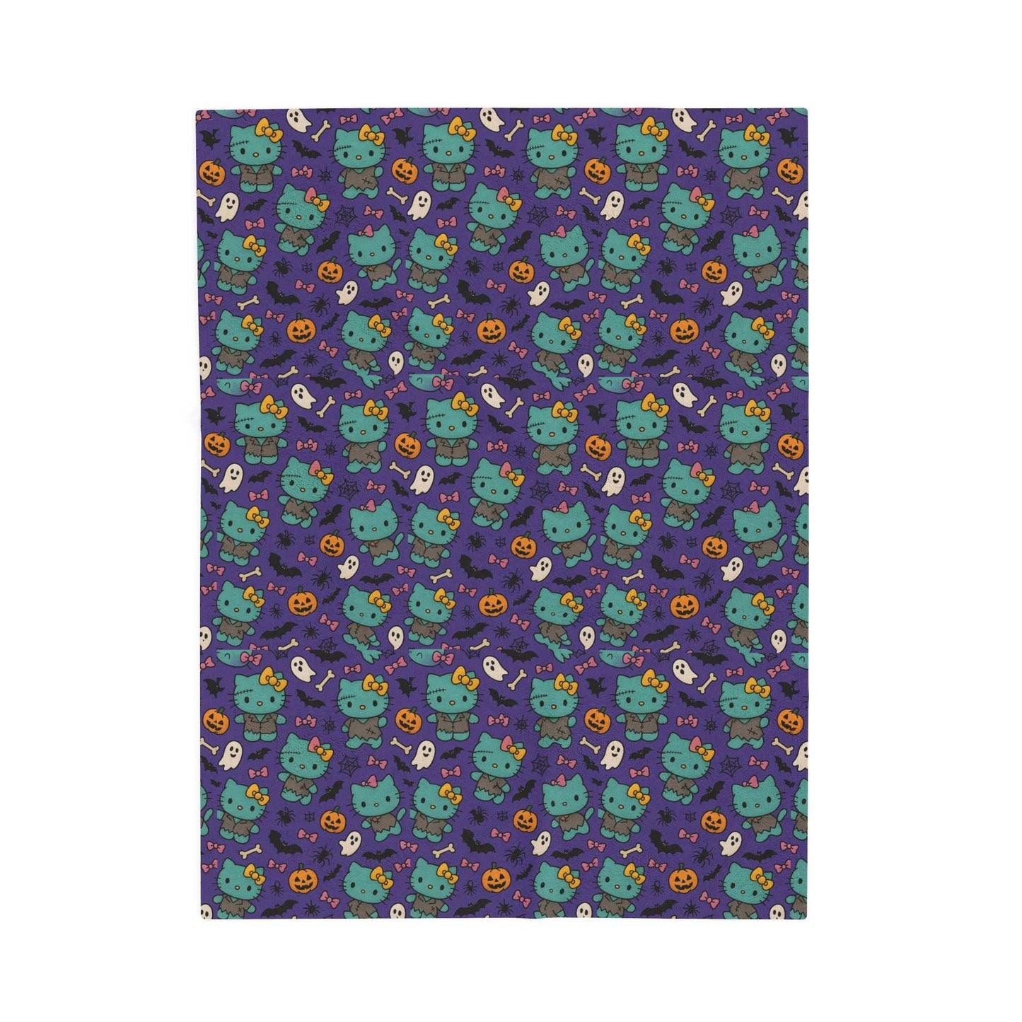 Halloween Cat Velveteen Plush Blanket purple