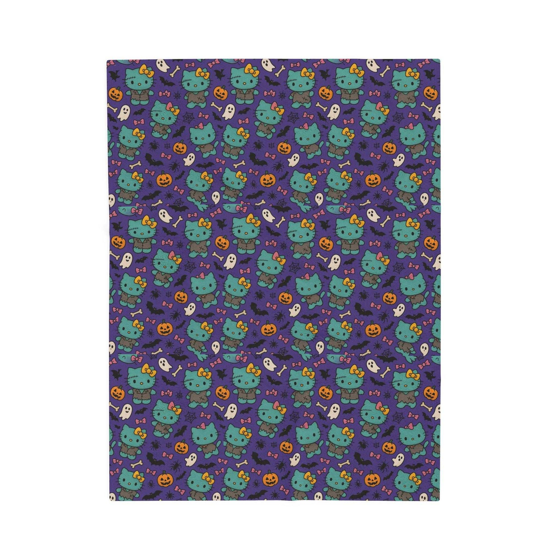 Halloween Cat Velveteen Plush Blanket purple