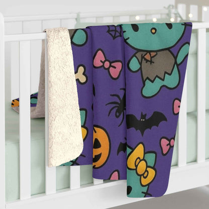 Sherpa Fleece Blanket - Frankenstein Hello Kitty blanket for spooky Home Decor