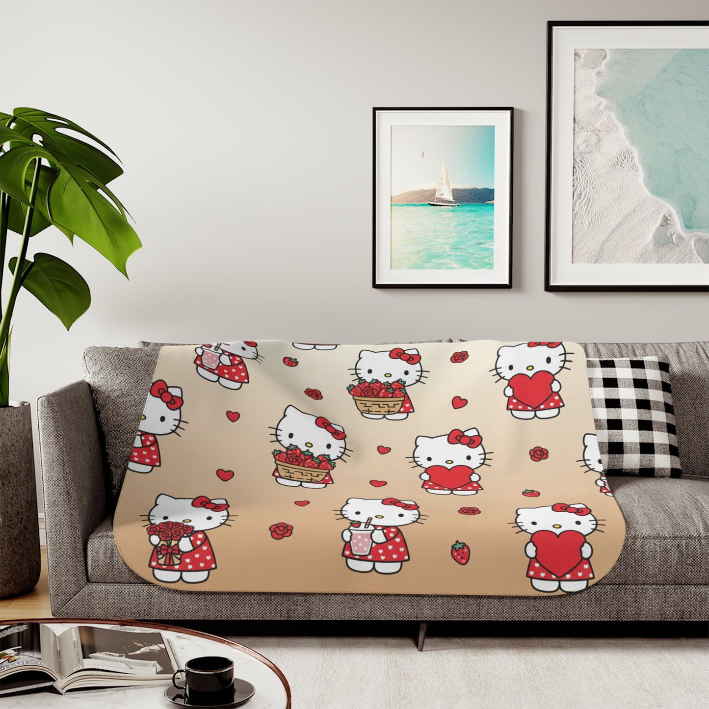 Kawaii Beige Sherpa Blanket — Valentine's Day Gift for Her