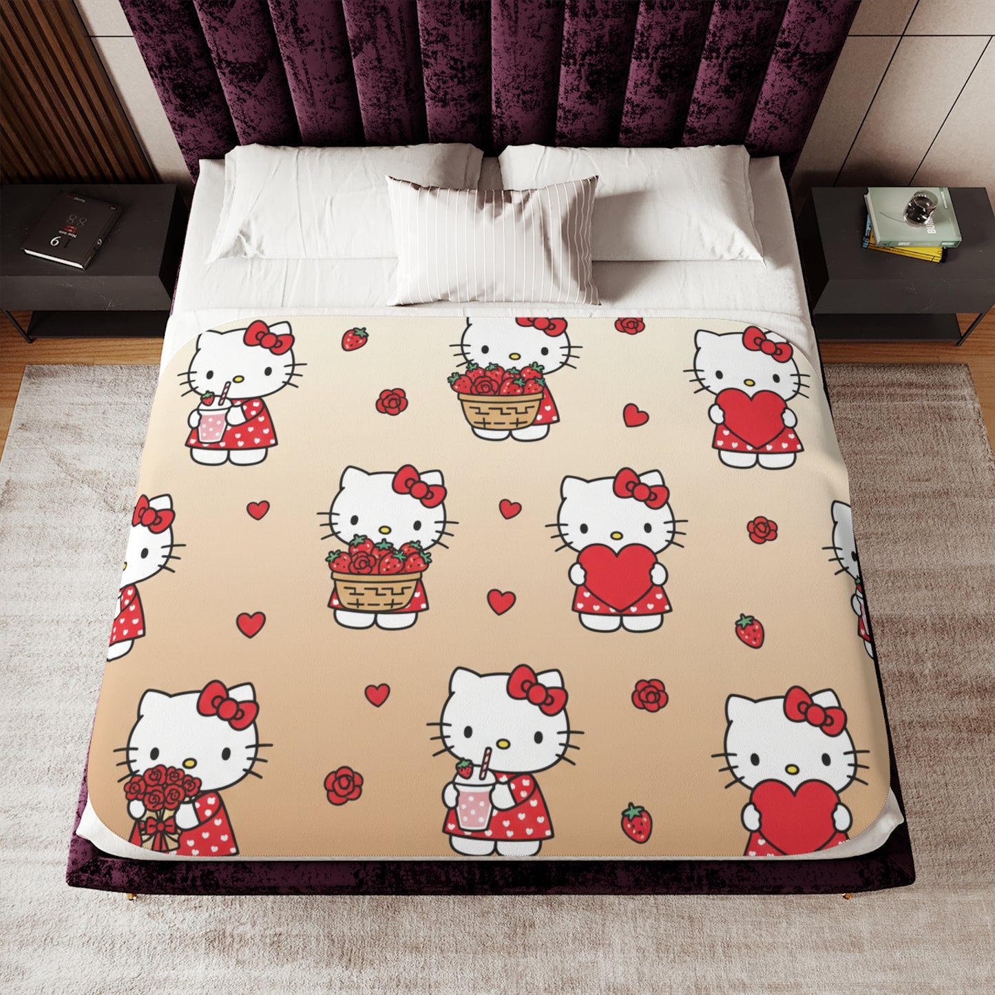 Kawaii Beige Sherpa Blanket — Valentine's Day Gift for Her