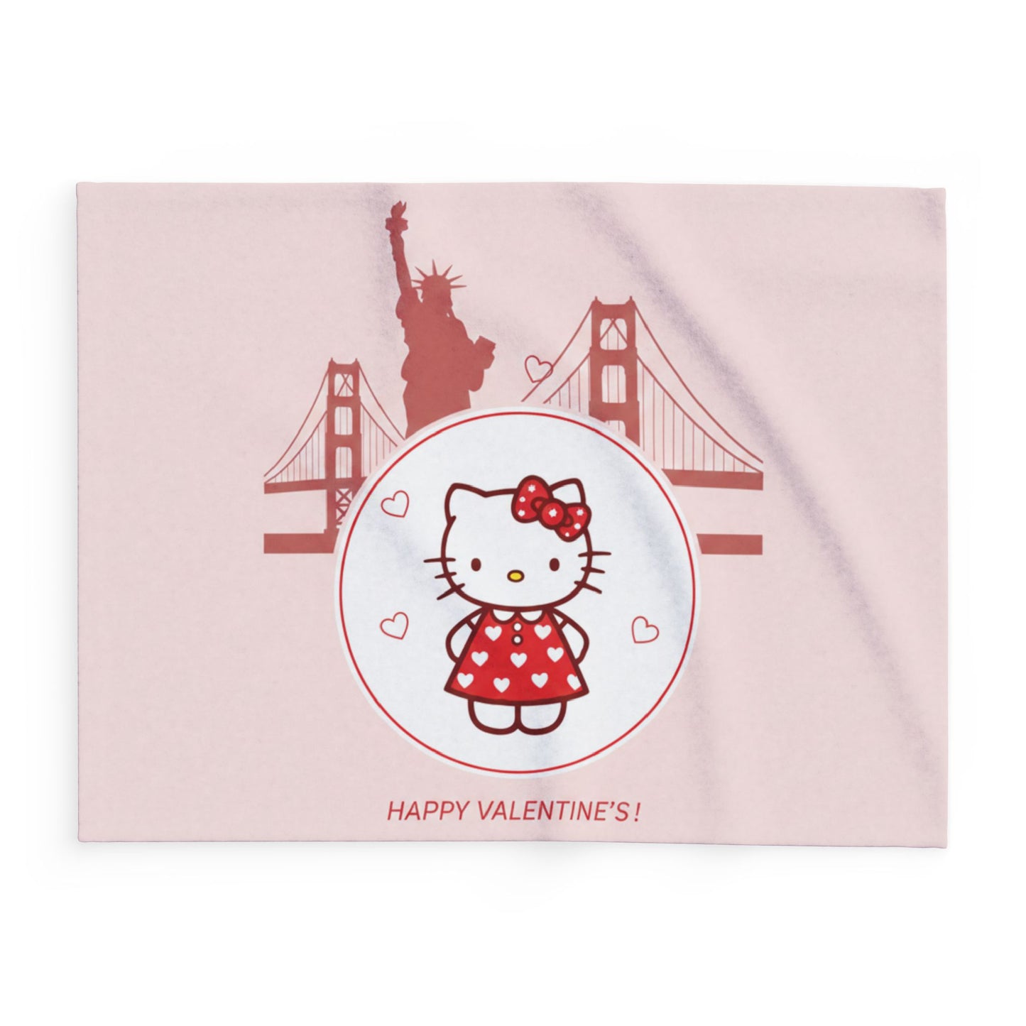 Hello Kitty Valentine Arctic Fleece Blanket – Cute San Francisco Statue of Liberty & Golden Gate Design