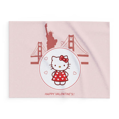 Hello Kitty Valentine Arctic Fleece Blanket – Cute San Francisco Statue of Liberty & Golden Gate Design