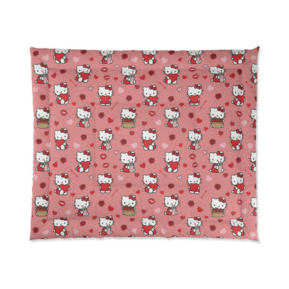 Hello Kitty Hearts Comforter — Cute Pink Cat Pattern Bedding for Kids & Teens