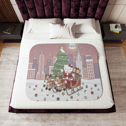 Christmas Kitty Sherpa Blanket — Festive Reindeer Sleigh Throw