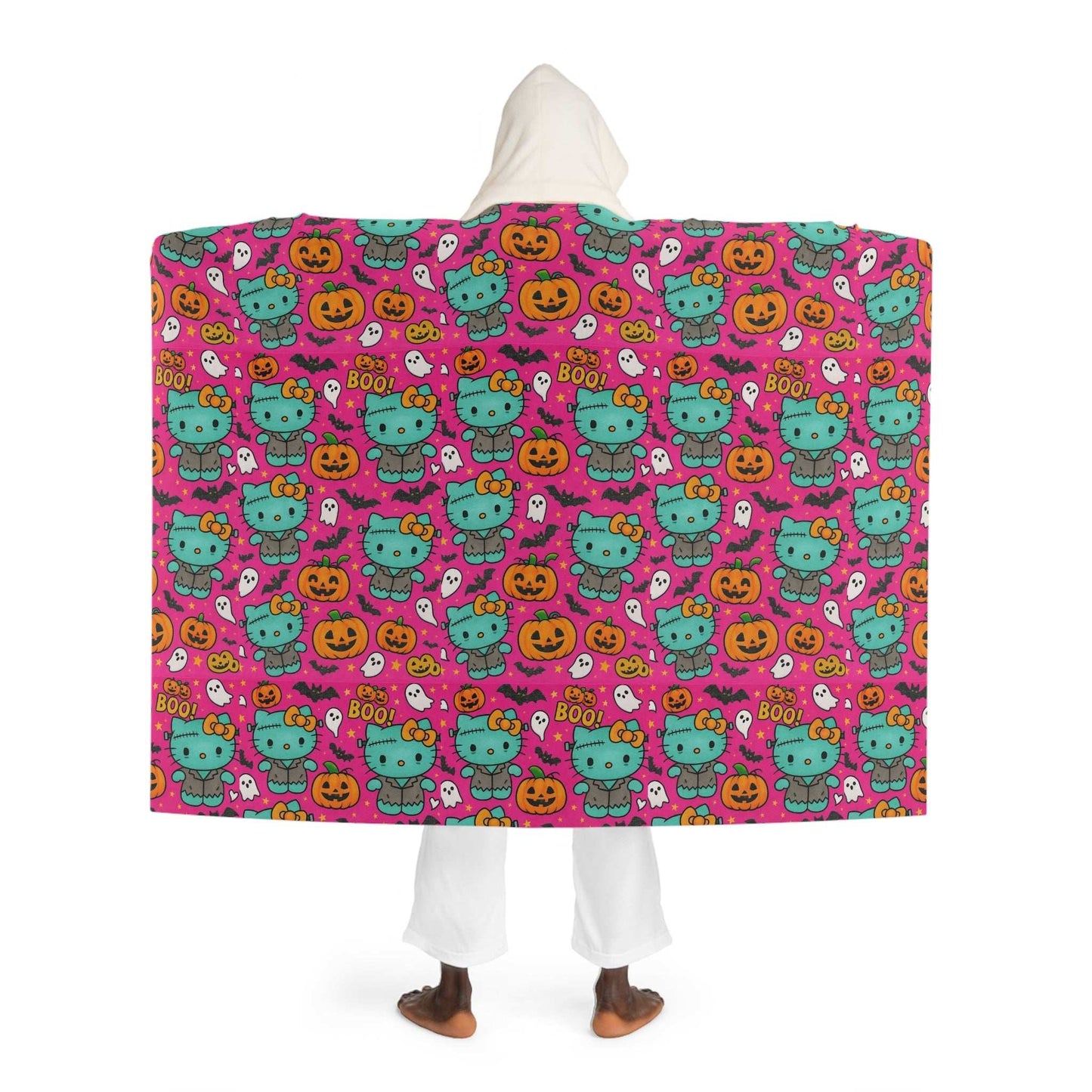 Hooded Sherpa Fleece Blanket - Pink Frankenstein Halloween Lover Gift