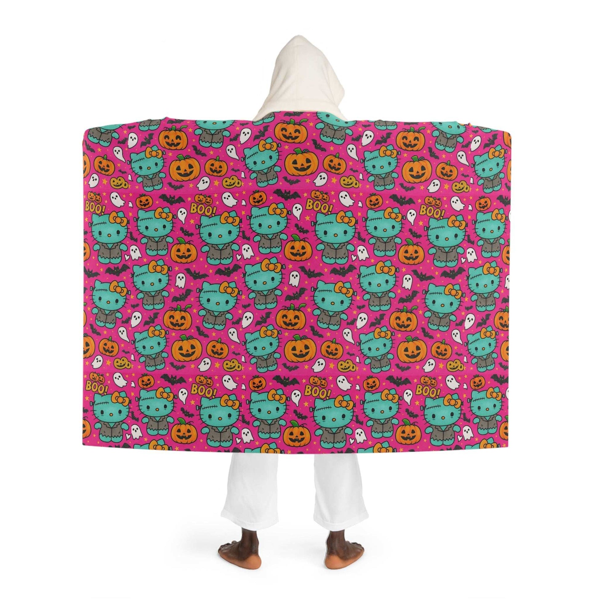 Hooded Sherpa Fleece Blanket - Pink Frankenstein Halloween Lover Gift