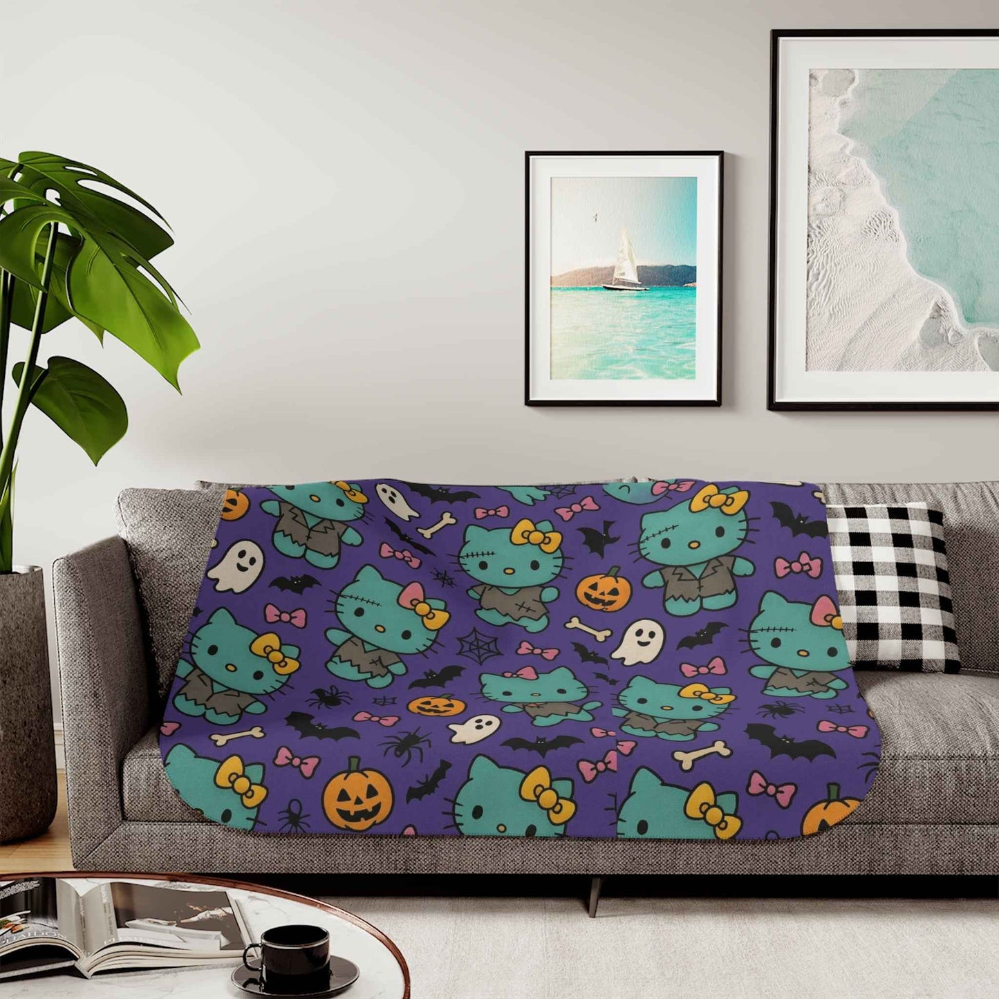 Sherpa Blanket, Frankenstein Halloween blanket purple
