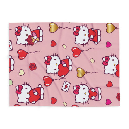 Hello Kitty Valentine Plush Fleece Blanket — Cute Pink Heart Pattern, Cozy Gift for her