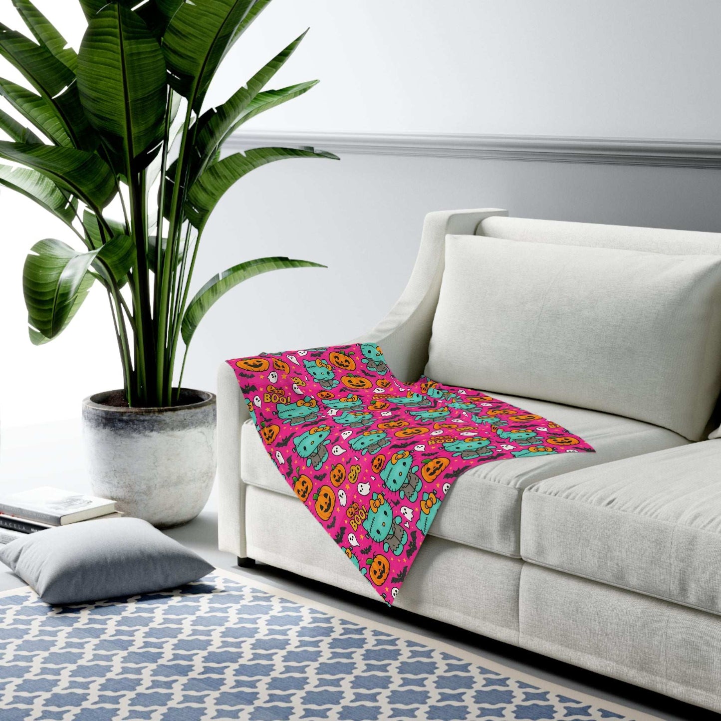 Halloween Baby Swaddle Blanket, Cute Ghost and Pumpkin Design pink frankenstein, Soft Infant Swaddle, Perfect for Baby Showers, Newborn Gifts, Halloween Decor