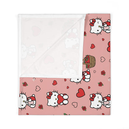 Hello Kitty Valentine Baby Swaddle Blanket — Pink Hearts & Roses Infant Wrap