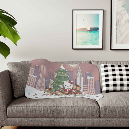 Christmas Kitty Sherpa Blanket — Festive Reindeer Sleigh Throw