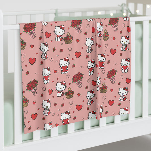 Hello Kitty Valentine Baby Swaddle Blanket — Pink Hearts & Roses Infant Wrap