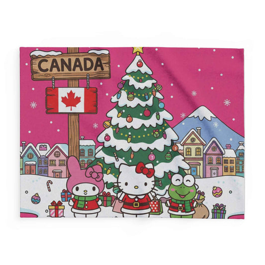 Canadian Christmas Fleece Blanket — Cute Hello Kitty Winter Holiday Throw