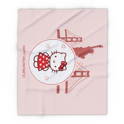 Hello Kitty Valentine Arctic Fleece Blanket – Cute San Francisco Statue of Liberty & Golden Gate Design