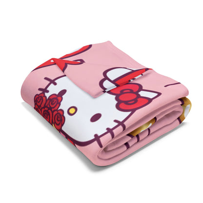 Hello Kitty Valentine Plush Fleece Blanket — Cute Pink Heart Pattern, Cozy Gift for her