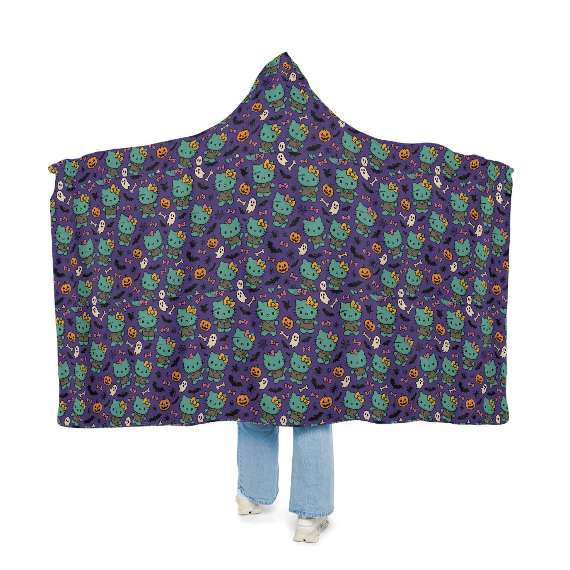 Wearable Snuggle Blanket - Frankenstein Design - Purple with Pink Bows - Halloween - Hello Kittyy Blanket Store