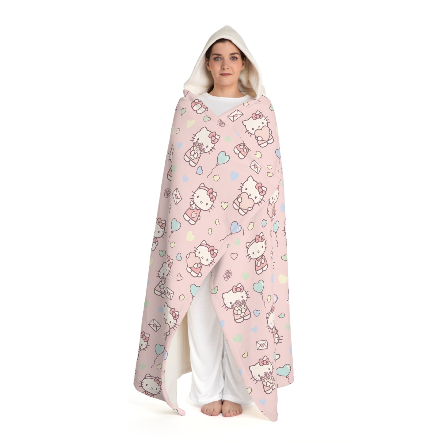 Hello Kitty Pink Hooded Sherpa Blanket — Cozy Fleece Throw with Hood