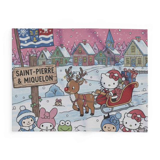 Arctic Fleece Blanket — Cute Hello Kitty Winter Village Throw (Saint‑Pierre & Miquelon)
