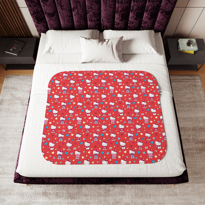 Hello Kitty Red Pattern Sherpa Blanket — Cozy Reversible Throw red blue hearts
