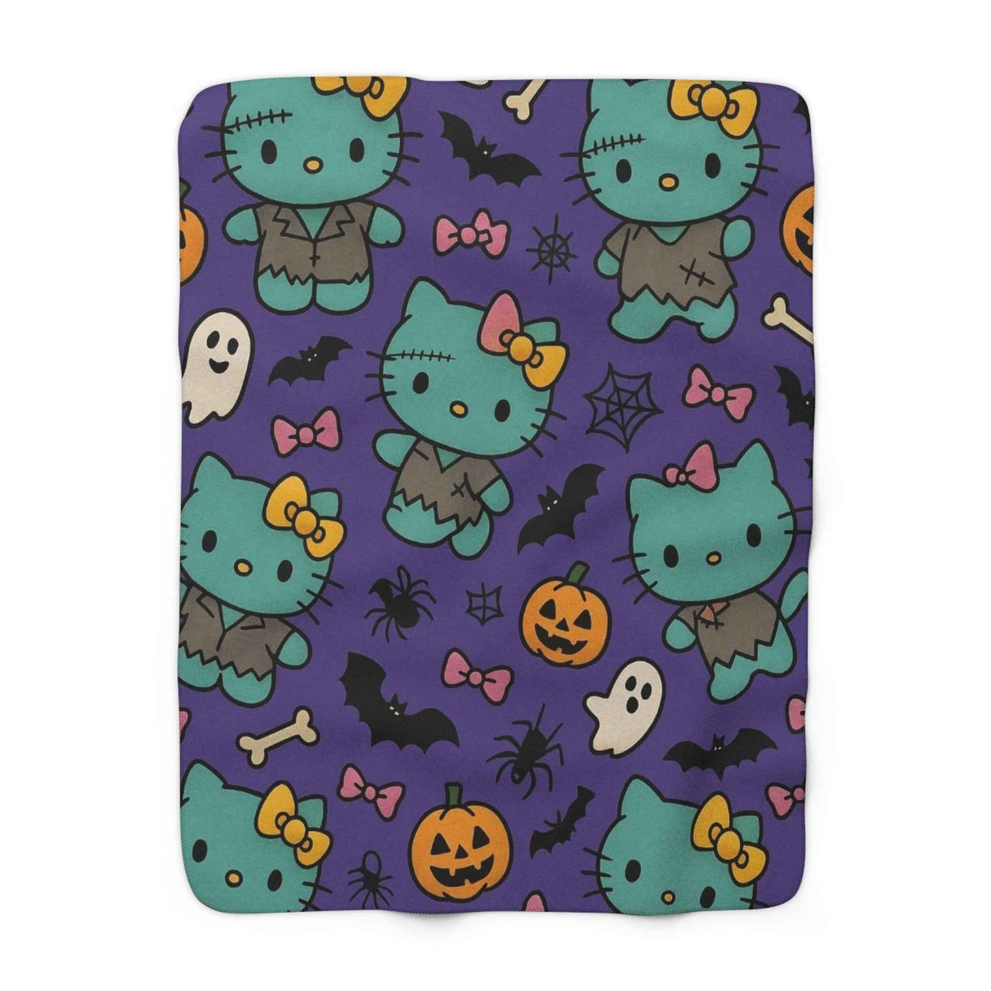 Sherpa Fleece Blanket - Frankenstein Hello Kitty blanket for spooky Home Decor