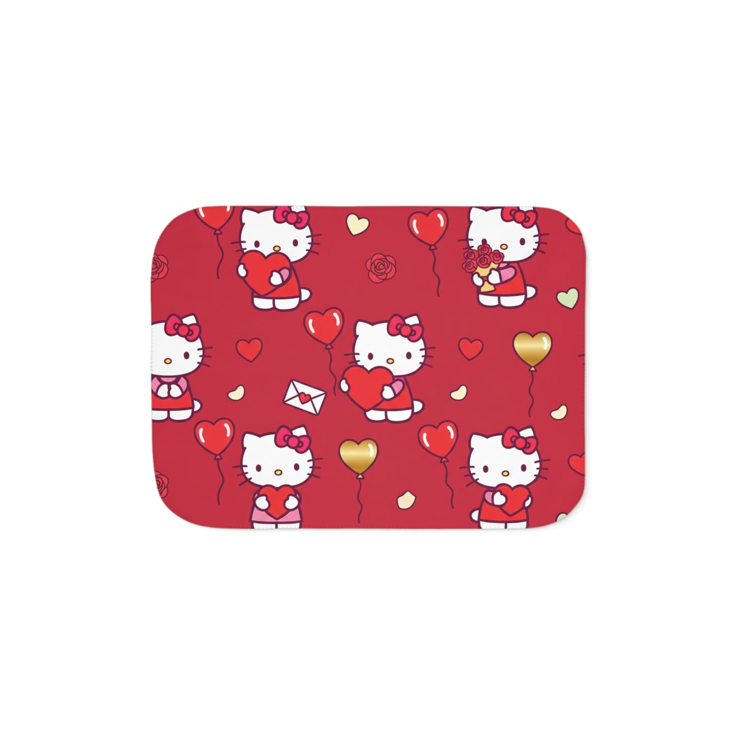 Hello Kitty Valentine Sherpa Blanket — Reversible Red Patterned & Cozy Beige