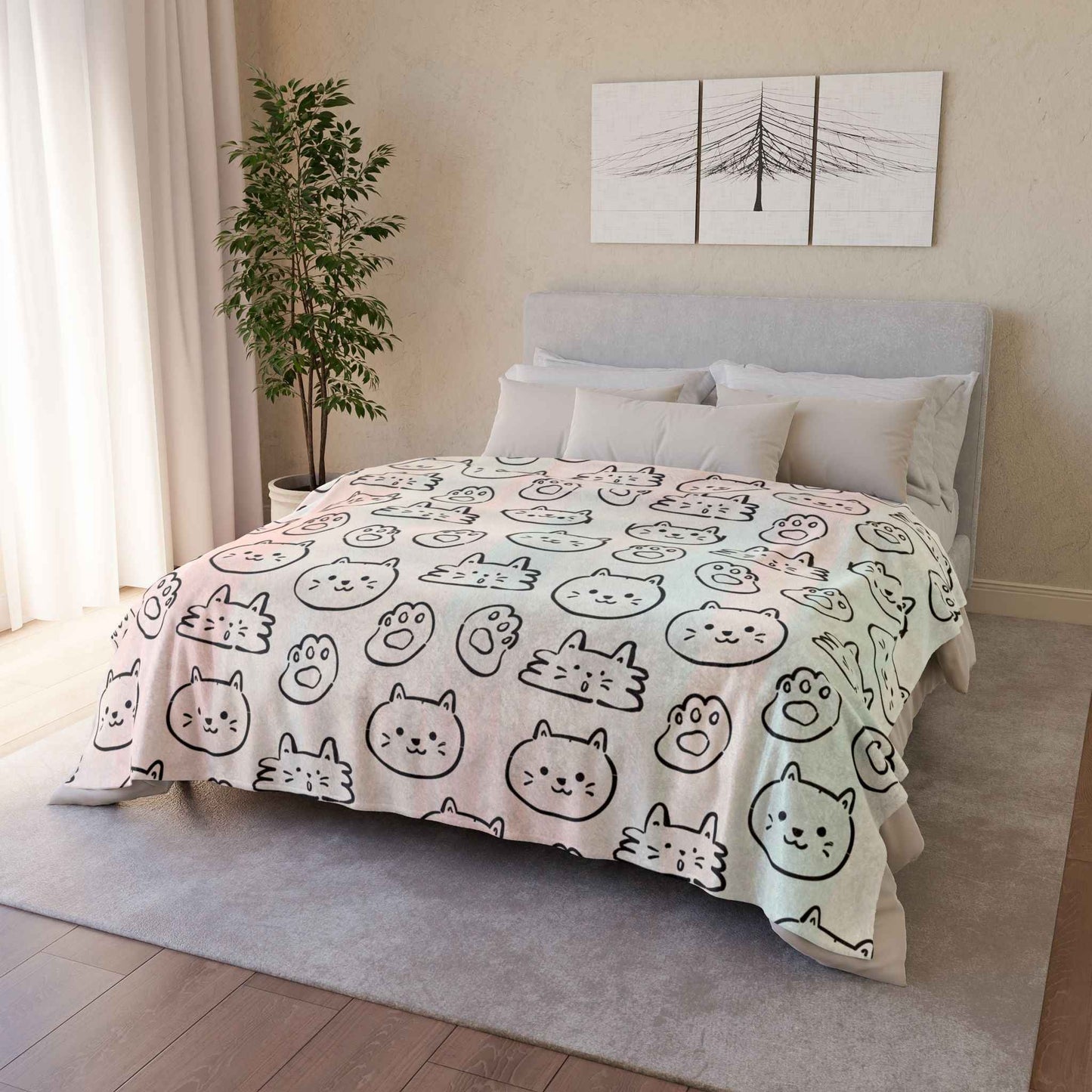 Cozy Cat Themed and Hello Kitty Blanket Soft Polyester Blanket - Perfect for Cat Lovers and Cozy Nights