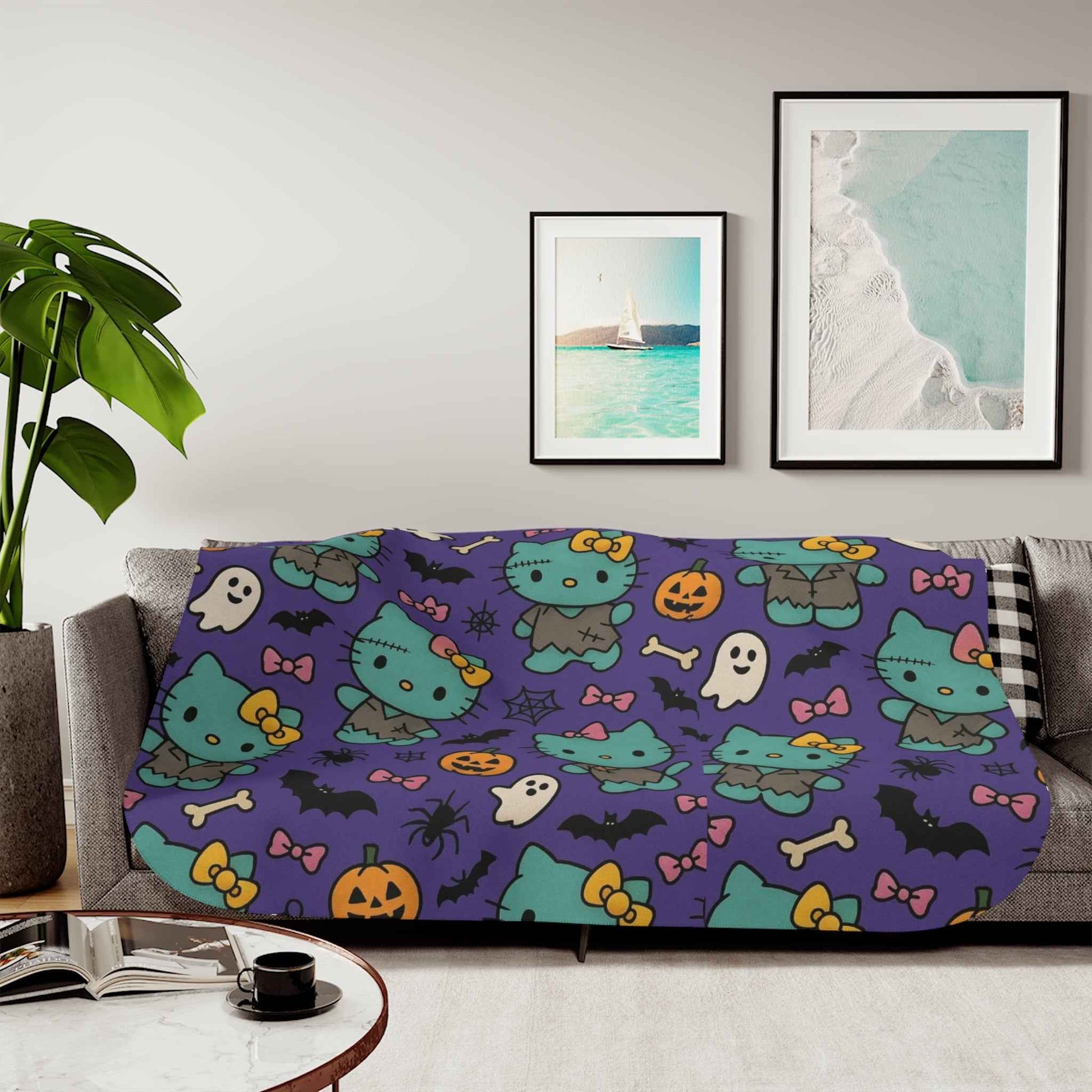 Sherpa Blanket, Frankenstein Halloween blanket purple