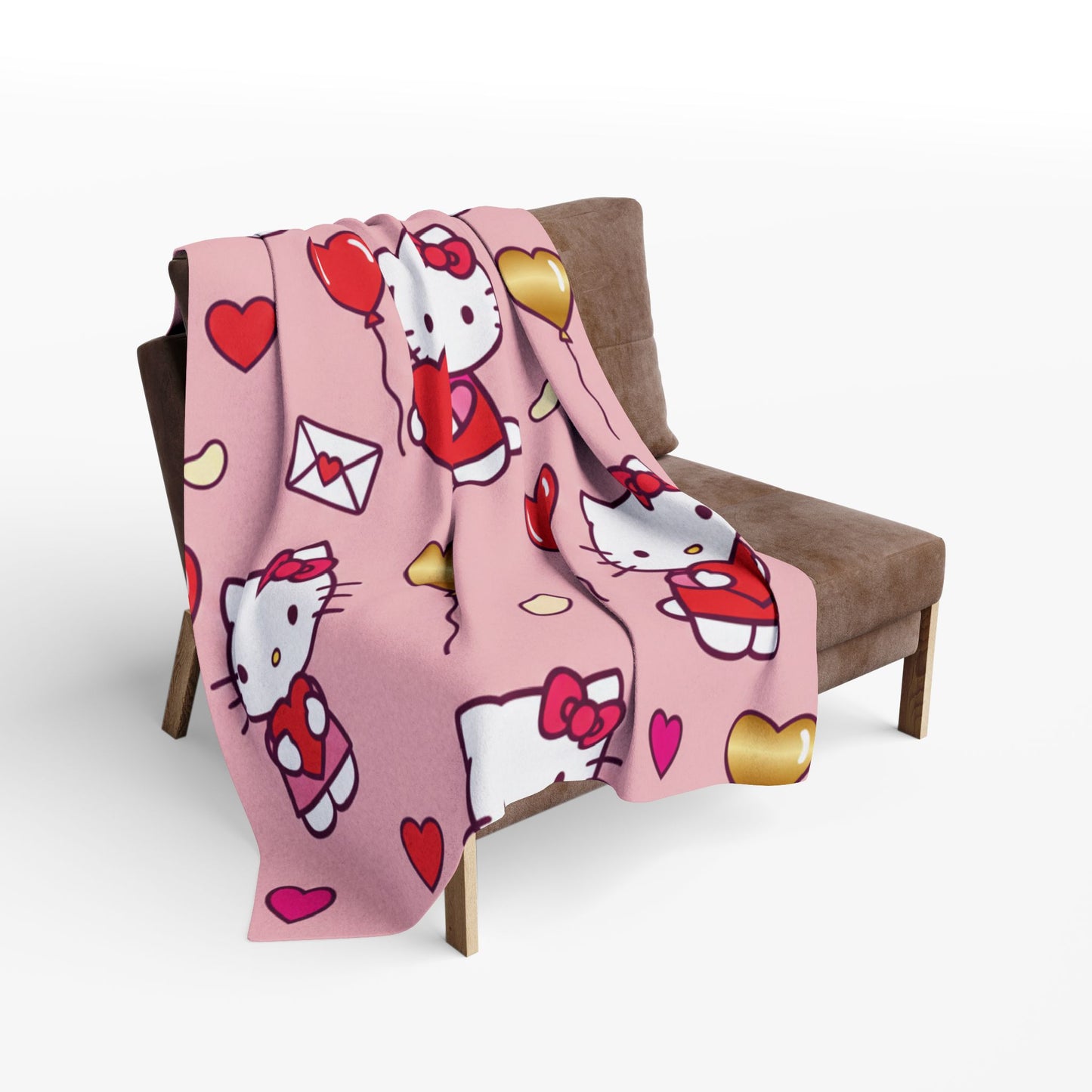 Hello Kitty Valentine Plush Fleece Blanket — Cute Pink Heart Pattern, Cozy Gift for her