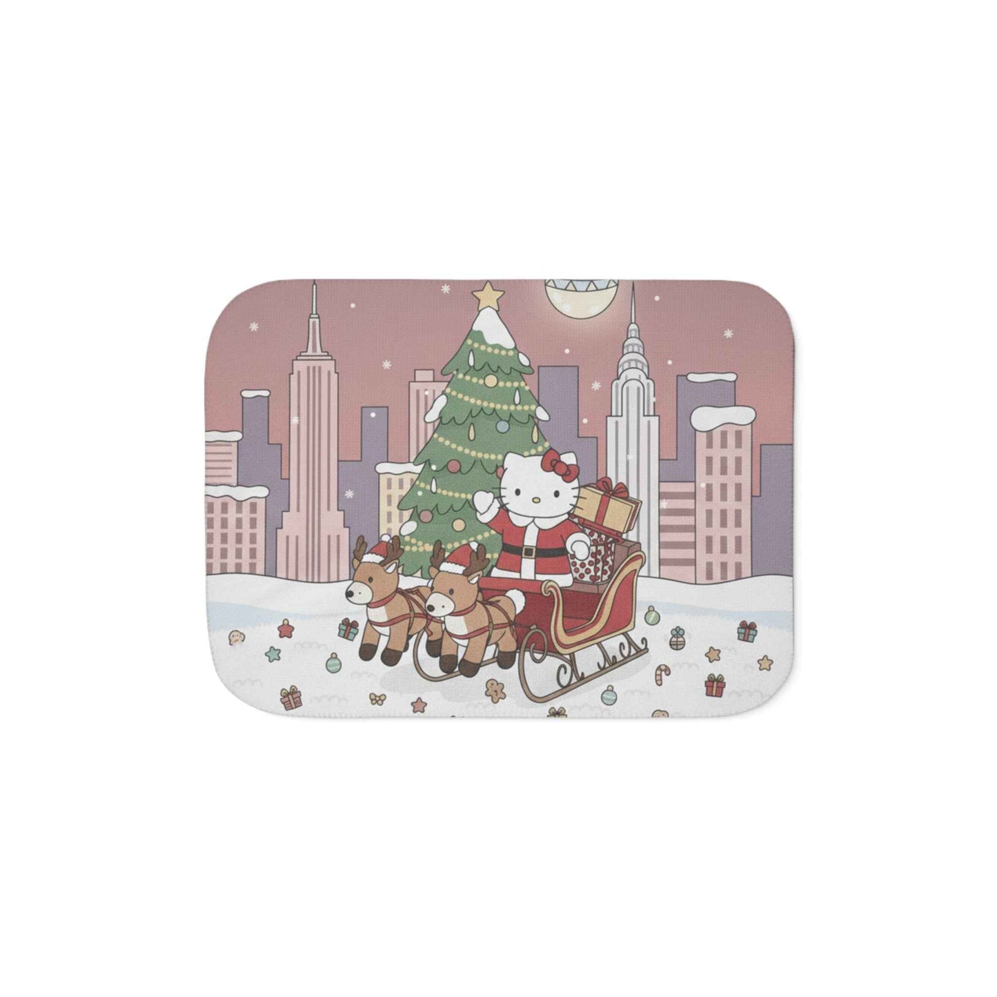 Christmas Kitty Sherpa Blanket — Festive Reindeer Sleigh Throw